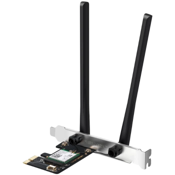 Mercusys MA80XE AX3000 Dual-Band Wi-Fi 6 Bluetooth PCI Express Adapter, 2402 Mbps at 5 GHz + 574 Mbps at 2.4 GHz, 2× High Gain Dual-Band External Antennas, Wi-Fi 6, MU-MIMO, OFDMA, 1024 QAM, HE160, WPA3, Bluetooth 5.2, Intel WiFi 6 Chipset