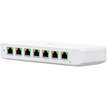Ubiquiti USW-Ultra-210W-EU compact, Layer 2, 8-port GbE PoE switch with versatile mounting options, 7x GbE PoE+ output ports, GbE port with optional PoE++ input, 202W PoE availability with the included AC power adapter