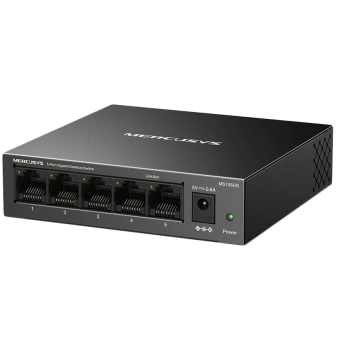 Mercusys MS105GS 5-Port Gigabit Desktop Switch, 5× Gigabit Ports, Desktop Steel Case, Wall Mounting, Plug and Play, Power Saving, Compact design, Green Ethernet technology, Silent