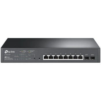 TP-Link SG2210MP Omada 10-Port Gigabit Smart Switch with 8-Port PoE+, 8× G PoE+ ports and 2× G SFP slots, 150 W total PoE budget, Omada app, Static Routing, VLAN, ACL, QoS, IGMP Snooping, Zero-Touch Provisioning, QoS Traffic Prioritization