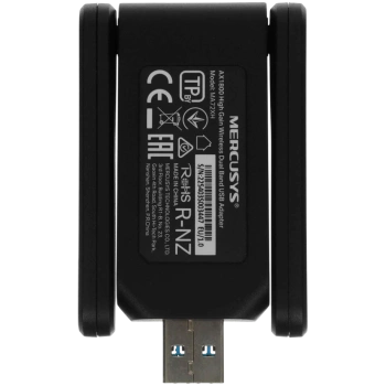 Mercusys MA72XH AX1800 High Gain Wi-Fi 6 USB Adapter, 574 Mbps at 2.4 GHz + 1201 Mbps at 5 GHz, 2 x High Gain External Antenna, USB 3.0, MU-MIMO, OFDMA, Beamforming, WPA3