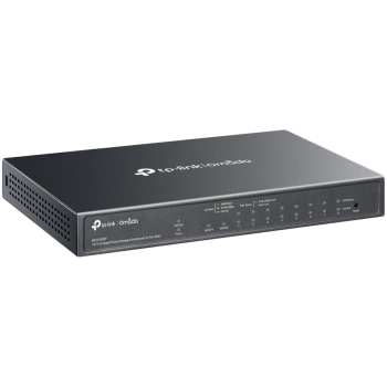 Omada 10-Port Gigabit Easy Managed Switch with 8-Port PoE+ 8× Gigabit PoE+ Ports, 1x Gigabit Non-PoE Ports, 1× Combo Gigabit RJ45/SFP Port 802.3at/af, 123 W PoE Power,  Desktop Steel Case and Fanless Integration with Omada SDN Controller