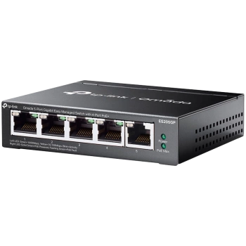 Omada 5-Port Gigabit Easy Managed Switch with 4-Port PoE+ 4× Gigabit PoE+ Ports, 1× Gigabit Non-PoE Ports 802.3at/af, 65 W PoE Power, Desktop Steel Case and Fanless Integration with Omada SDN Controller