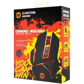 CANYON Optical gaming mouse, adjustable DPI setting 800/1000/1200/1600/2400/3200/4800/6400, LED backlight, moveable weight slot and retractable top cover for comfortable usage