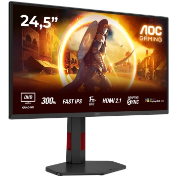 AOC MONITOR Q25G4SR, GAMING 25'', G, 300HZ, FAST IPS, 2560x1440, 0.3 MS, 80M:1, 300 CD/M, TILT, HEIGHT ADJUSTABLE, SWIVEL, PIVOT, 2X HDMI, DISPLAY PORT, 3YW, BLACK-RED