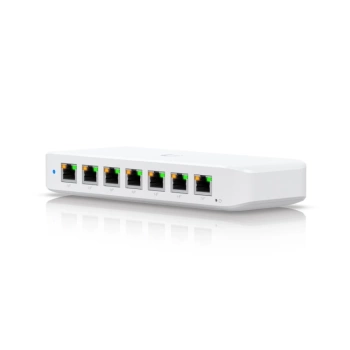 Ubiquiti USW-Ultra-210W-EU compact, Layer 2, 8-port GbE PoE switch with versatile mounting options, 7x GbE PoE+ output ports, GbE port with optional PoE++ input, 202W PoE availability with the included AC power adapter