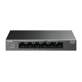 TP-Link LS106LP 6-Port 10/100 Mbps Desktop Switch with 4-Port PoE, 4× 10/100 Mbps PoE Ports, 2× 10/100 Mbps Non-PoE Ports, 802.3af, 41 W PoE Power, Desktop Steel Case, Extend Mode for 250m PoE Transmitting, PoE Auto Recovery, Plug and Play