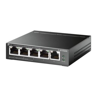 5-Port Gigabit Easy Smart Switch with 4-Port PoE+ 4× Gigabit PoE+ Ports, 1× Gigabit Non-PoE Ports 802.3af/at, 120 W PoE Power, Desktop Steel Case PoE Auto Recovery, MTU/Port/Tag-based VLAN, QoS, IGMP Snooping, Web/Utility Management, Plug and Play