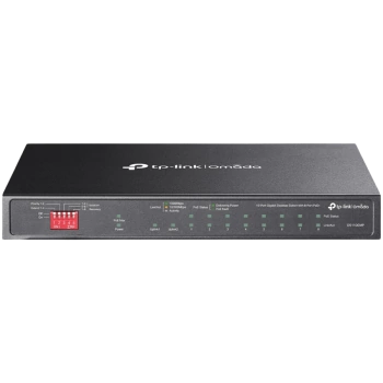 Omada 10-Port Gigabit Desktop Switch with 8-Port PoE+ 8× Gigabit PoE+ Ports, 2x Gigabit Non-PoE Ports, 1× Combo Gigabit SFP Slot 802.3at/af, 123 W PoE Power,  Desktop Steel Case Extend Mode for 250m PoE Transmitting, Priority Mode for Port1-2,