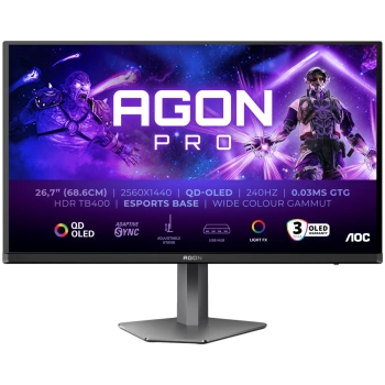 AOC Monitor LED AG276QZD2 AGON PRO 26.7" 2560x1140 QD-OLED Adaptive Sync 240Hz 0.03ms 250 cd/m2 3-sided frameless FULL ERGO 2xHDMI 2xDP USB Hub