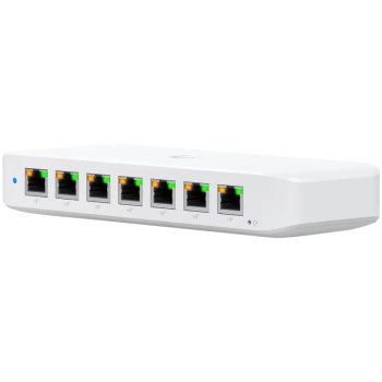 Ubiquiti USW-Ultra Layer 2, 8-port GbE PoE switch with versatile mounting options: 7x GbE PoE+ output ports, 1 xGbE PoE++ input port