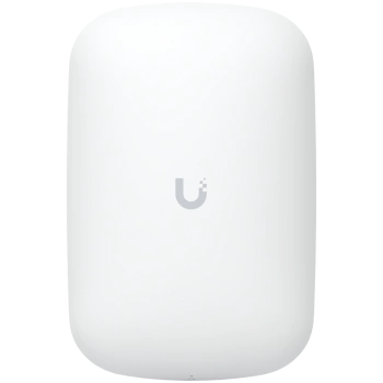 UBIQUITI U6 Extender; WiFi 6; 6 spatial streams; 115 m² (1,250 ft²) coverage; 300+ connected devices; Powered with standard AC wall outlet; Wireless uplink to UniFi WiFi.