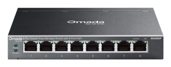 TP-Link ES208GP Omada 8-Port Gigabit Easy Managed Switch with 8-Port PoE+, 8x G PoE+ Ports, 802.3at/af, 64 W PoE Power,  Desktop Steel Case and Fanless,Omada App, Flow Control, Loopback Detection, Port Isolation, Port Mirroring, LAG, VLAN, IGMP Snoop