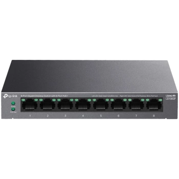 TP-Link LS108GP 8-Port Gigabit Desktop Switch with 8-Port PoE+, 8x Gigabit PoE+ Ports, 62 W PoE Power, Desktop Steel Case, Extend Mode for 250m PoE Transmitting, PoE Auto Recovery, Plug and Play