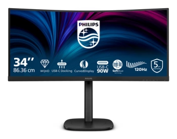 PHILIPS Monitor LED 34B2U3600C 34" 3440 x 1440 VA Curved Business monitor WQHD with USB-C 4ms Docking RJ45 USB-C 90W Speakers ERGo