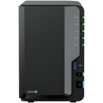 Synology DS225+, Tower, 2-bays 3.5'' SATA HDD/SSD, CPU Inte Celeron J4125 4-core (4-thread) 2.0 GHz, burst up to 2.7 GHz, 2 GB DDR4 non-ECC (expandable up to 6 GB), 1xRJ-45 1GbE LAN, 1xRJ-45 2.5 GbE LAN, 2xUSB 3.2 Gen 1, 1.3 kg, 3yr warranty