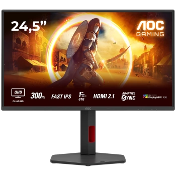 AOC MONITOR Q25G4SR, GAMING 25'', G, 300HZ, FAST IPS, 2560x1440, 0.3 MS, 80M:1, 300 CD/M, TILT, HEIGHT ADJUSTABLE, SWIVEL, PIVOT, 2X HDMI, DISPLAY PORT, 3YW, BLACK-RED