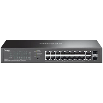 TP-Link ES220GP Omada 20-Port Gigabit Easy Managed Switch with 16-Port PoE+, 16x G PoE+ Ports, 2x G Non-PoE Ports, 2x G SFP Ports, 802.3at/af, 150 W PoE Power, 1U 13-inch Rack-mountable Steel Case and Fanless, Omada app
