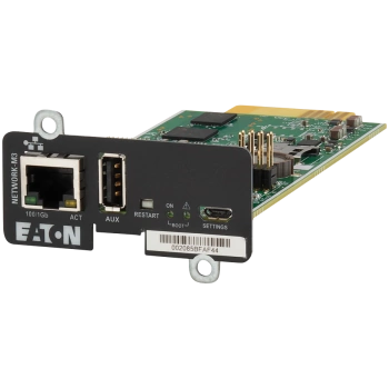 Eaton Network Managment Card - M3; Web/SNMP communications; Ethernet 10/100/1000BaseT; For UPS: 5P, 5PX, 5PX G2, 5SC Rack, 9PX, 9PXM, 9SX, 9130, Ferrups FX, 9E, 93PS, 91PS, 91PS Monoblock, 93E PDU: ATS rack PDU (EATS115, EATS120, EATS220)