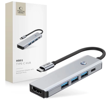 Adapter Tech-Protect HB01 HUB 5in1 Type C sivi