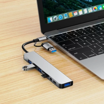 Adapter Tech-Protect HB06 HUB Adapter 8in1 TYPE-C + USB2.0
