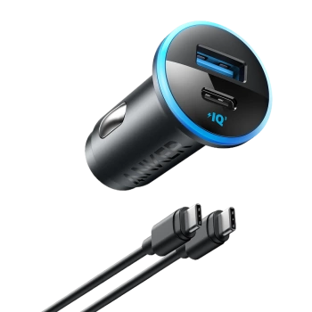 Anker 323 Car Charger (52.5W) Black, USB-A - 22.5W Charging, USB-C - 30W Charging.