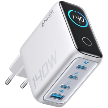 Anker Charger (140W, 4-Port, PD 3.1) with USB-C Cable Silver
