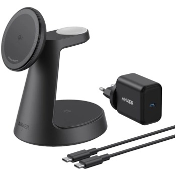 Anker MagGo Wireless Charging Station (3-in-1, Dock Stand) cable and charger bundle Black