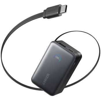 Anker Nano Power Bank (10K, 45W, Built-In Retractable USB-C Cable) Black