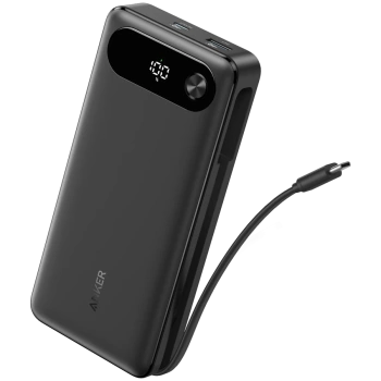 Anker Power Bank (20K, 87W, Built-In USB-C Cable) Black