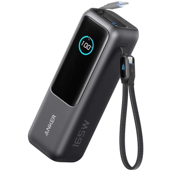 Anker Power Bank (25K, 165W, Built-In USB-C and Retractable Cable) Black