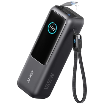 Anker Power Bank (25K, 165W, Built-In USB-C and Retractable Cable) Silver