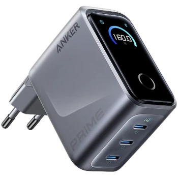 Anker Prime Charger (160W, 3 Ports, Smart Display) Silver