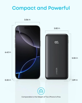 Anker Zolo Power Bank (20K, 22.5W, Built-In USB-C Cable) White 1x USB-A, 2x USB-C