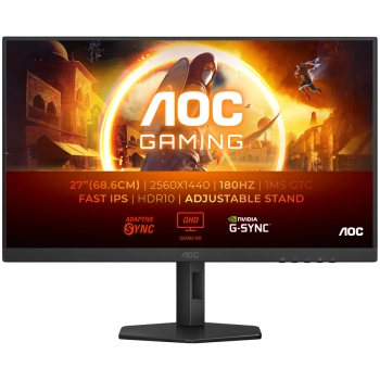 AOC Monitor Q27G4XF 27" Fast IPS 2560x1440 Antiglare  180Hz, HDR 10, 0.5ms, 1000:1, HDMI, DP, Full Ergo, Adaptive Sync 3y