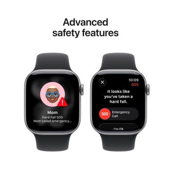 Apple Watch Series 11 GPS 42mm Space Grey Aluminium Case with Black Sport Band - M/L,Model A3331