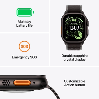Apple Watch Ultra 3 Cellular 49mm Natural Titanium Case with Blue/Bright Blue Trail Loop - M/L