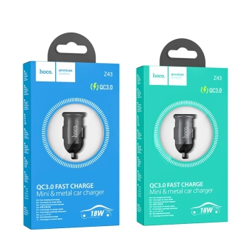 Auto punjač HOCO USB A QC3.0 18W Z43 grey