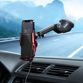 Autodržač Forcell sa wireless charging + automatic sensor HS1 15W crveni