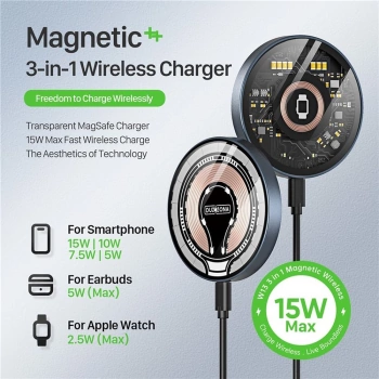 Bežični punjač DUZZONA MagSafe 15W W13 crni/transparent