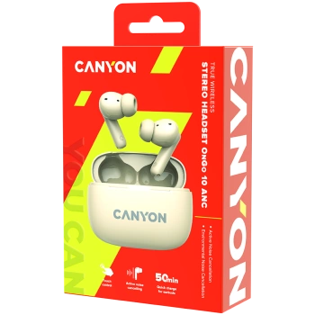 CANYON headset OnGo TWS-10 ANC+ENC Beige