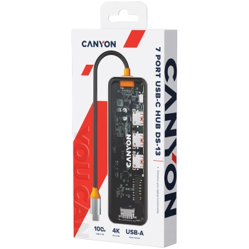CANYON hub DS-13 7in1 4k USB-C Transparent Space Grey