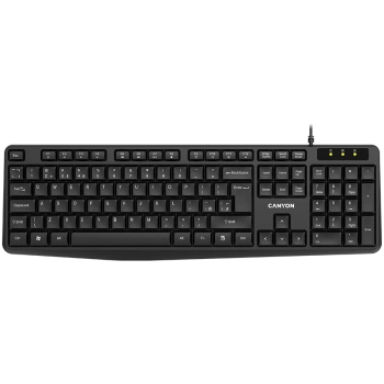 CANYON KB-1, Wired Keyboard, 104 keys, USB2.0, Black, cable length 1.5m, 443*145*24mm, 0.37kg, Adriatic