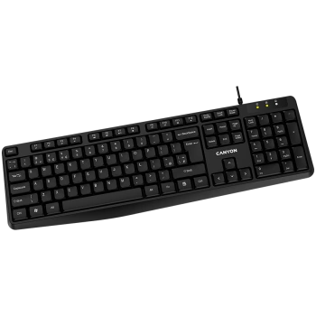 CANYON KB-1, Wired Keyboard, 104 keys, USB2.0, Black, cable length 1.5m, 443*145*24mm, 0.37kg, Adriatic