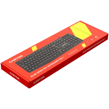CANYON KB-1, Wired Keyboard, 104 keys, USB2.0, Black, cable length 1.5m, 443*145*24mm, 0.37kg, Adriatic
