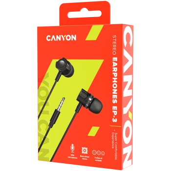 CANYON Stereo earphones with microphone, 1.2M, dark gray