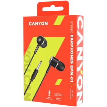 CANYON Stereo earphones with microphone, Black