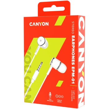 CANYON Stereo earphones with microphone, White