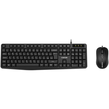 CANYON USB standard KB, water resistant AD layout bundle with optical 3D wired mice 1000DPI black