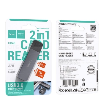 Čitač kartica HOCO 2in1 USB A 3.0 HB45 metal gray
